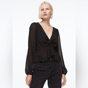 NEW HM Black Peplum Blouse Tie Back Size M